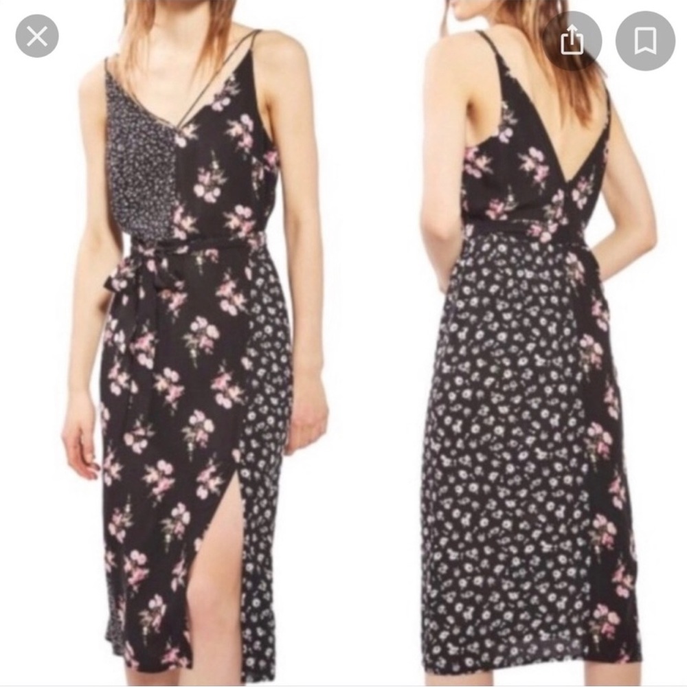 Topshop midi floral patchwork dress with slit.